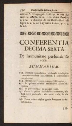 Conferentia Decima Sexta De Immunitate personali & reali