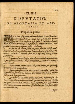 XLIIII. Disputatio, De Apostasia Et Apostatis.