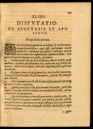 XLIIII. Disputatio, De Apostasia Et Apostatis.