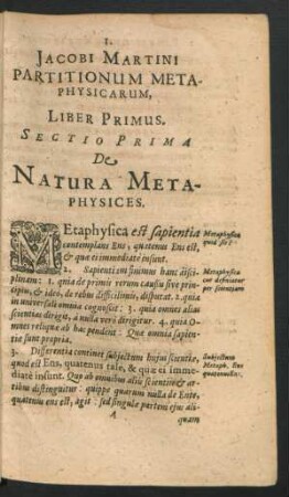 Sectio Prima. De Natura Metaphysices.
