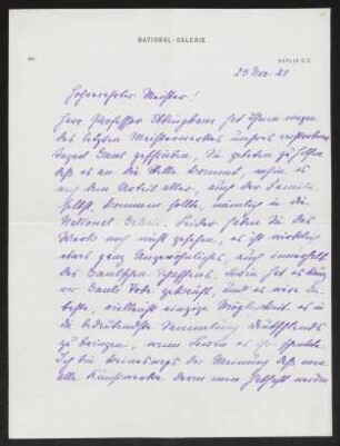Brief von Ludwig Justi von Nationalgalerie  an Gerhart Hauptmann