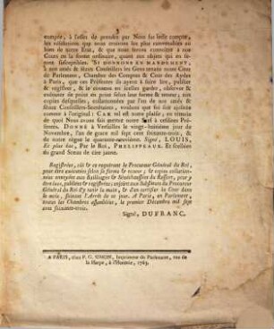 Lettres du Roi en interpretation de la Declaration