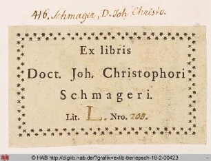 Exlibris des Joh. Christoph Schmager