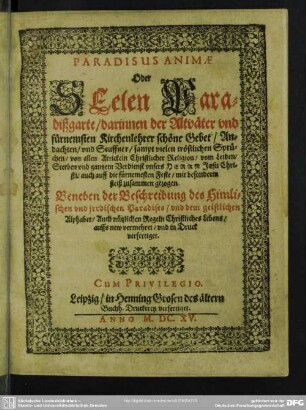 Paradisus animae oder Seelen-Paradiesgarten