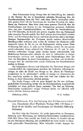 Behrend, Harald :: Die Aufhebung der Feldgemeinschaften, (Quellen und Forschungen zur Geschichte Schleswig-Holsteins, 46) : Neumünster, Wachholtz, 1964