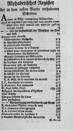 Alphabetisches Register der in dem ersten Bande enthaltenen Schriften.