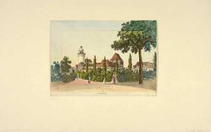 Die Pleißenburg im Südwesten von Leipzig mit der Sternwarte von der Promenade aus, aus Schwarz’ Romantischem Gemälde von Leipzig 1804 bei Tauchnitz