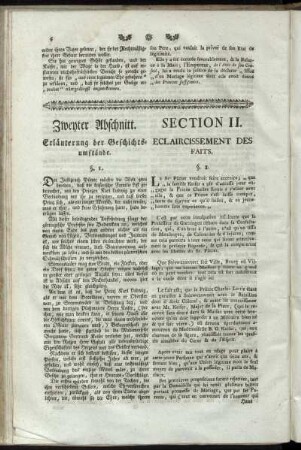 Zweyter Abschnitt. Erläuterung der Geschichtsumstände. / Section II. Eclaircissement Des Faits.