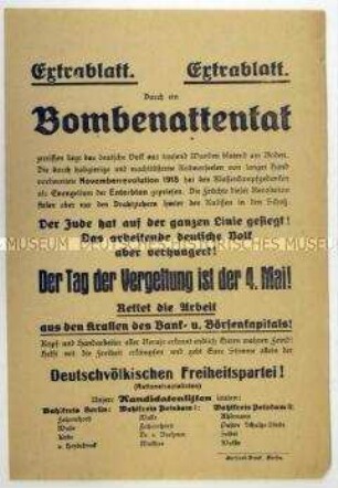 Aufruf der Deutschvölkischen Freiheitspartei zur Reichstagswahl am 4. Mai 1924