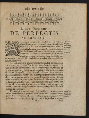 Liber Decimus, De Perfectis Animalibus.