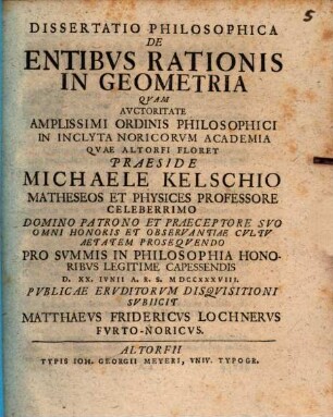 Dissertatio Philosophica De Entibvs Rationis In Geometria