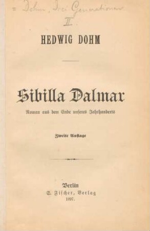 2: Sibilla Dalmar : Roman aus dem Ende unseres Jahrhunderts