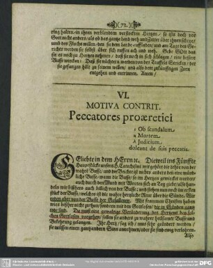 VI. Motiva Contrit. Peccatores proaeretici, i. Ob scandalum, k. Mortem, l. Iudicium, doleant de suis pecctis