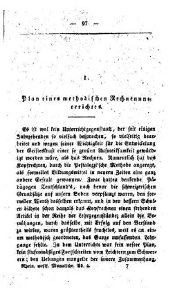 Plan eines methodischen Rechenunterrichtes