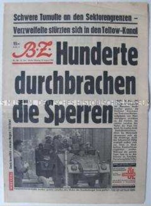 West-Berliner Tageszeitung "BZ" zur Lage in Berlin nach dem "Mauerbau"