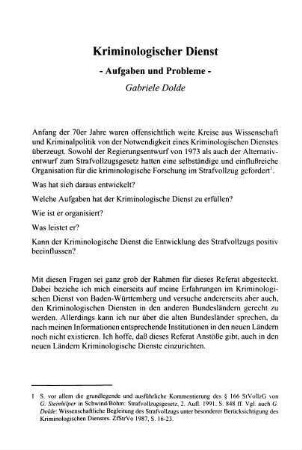 205-220, Kriminologischer Dienst - Aufgaben und Probleme