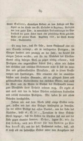 89-92 "Anton Sallers Predigten von dem guten Tode, in monatlichen Versammlungen der Bruderschaft des guten Todes durch zehnjährige Reihe gehalten"