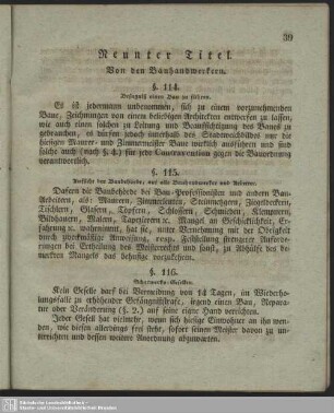 Neunter Titel. Von den Bauhandwerken