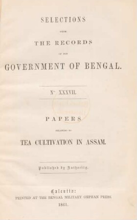 Papers relating to tea cultivation in Assam