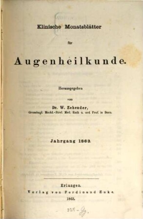 Klinische Monatsblätter für Augenheilkunde. 1, 1. 1863