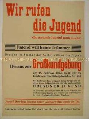 Aufruf des Jugendausschusses Dresden zu einer Großkundgebung