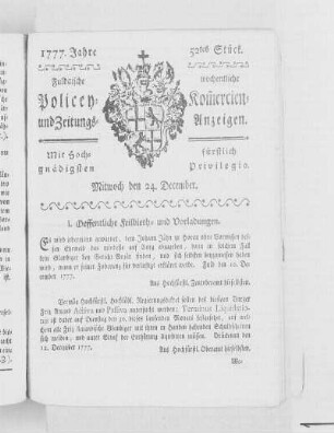 52tes Stück, Ausgabe vom 24. December 1777
