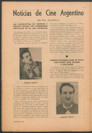 Noticias de cine argentino : (de Uní - Argentina)