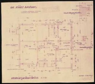 Garten Dr. Kurt Mehne, Schwenningen: Grundriss Kellergeschoss 1:50 (Zeichnung des Architekten)