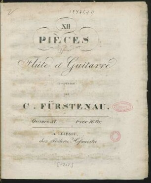 XII Pièces pour Flûte et Guitarre : Oeuvre 37.