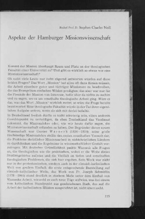 Aspekte der Hamburger Missionswissenschaft