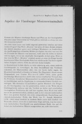 Aspekte der Hamburger Missionswissenschaft