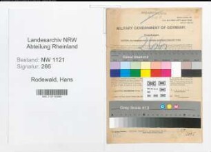 Entnazifizierung Hans Rodewald , geb. 10.11.1907 (Kaufmaennischer Angestellter)