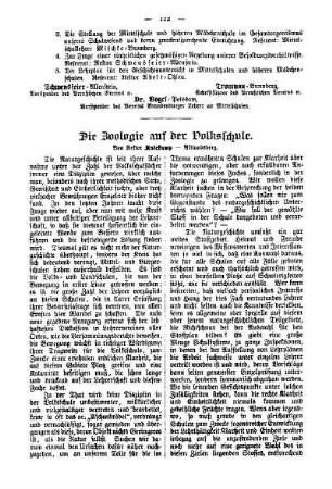 Die Zoologie auf der Volksschule : [Schluß folgt]