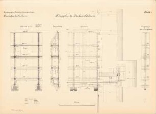 Mainkanalisierung. Floßhafen, Kostheim: Einlassschleuse, Klapptor: Grundriss, Schnitte 1:20