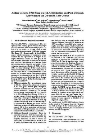 Adding Value to CMC Corpora: CLARINification and Part-of-speech Annotation of the Dortmund Chat Corpus