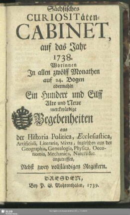 1738: Alte und neue Curiosa Saxonica