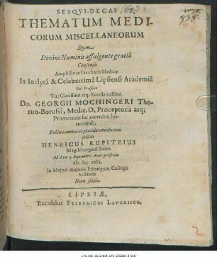 Sesqui-Decas Thematum Medicorum Miscellaneorum