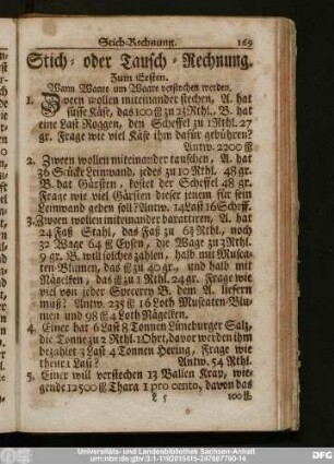 Stich- oder Tausch-Rechnung.