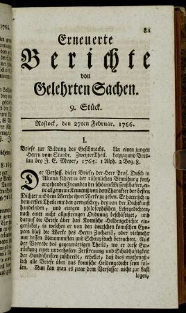 9. Stück. Rostock, den 27ten Februar. 1766