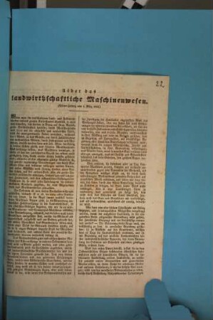 Über das landwirthschaftliche Maschinenwesen : (Wiener Zeitung vom 1. März 1842)