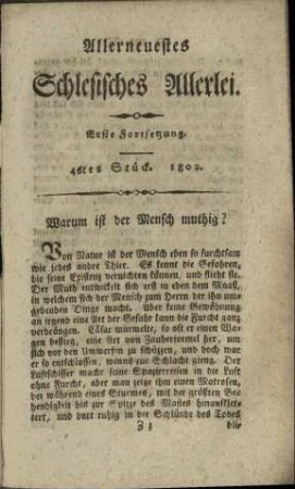 46tes Stück. 1802./Warum ist der Mensch muthig?