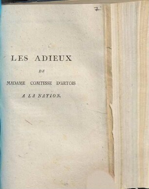 Les adieux de Madame Comtesse d'Artois à la nation