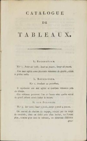 Catalogue De Tableaux