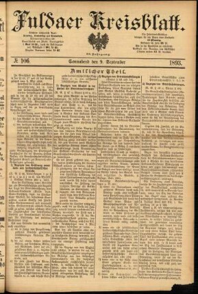Erste Ausgabe vom Samstag, den 09. September 1893.