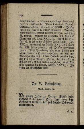 Die V. Betrachtung. Matth. XXVI. 52. - Die XVII. Betrachtung. Matth. XXVI, 65.