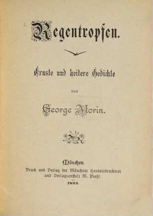 Regentropfen : Ernste und heitere Gedichte