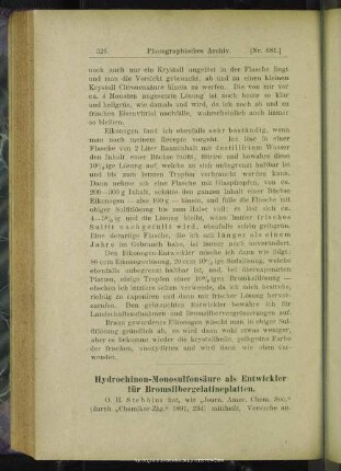 Hydrochinon-Monosulfonsäure als Entwickler für Bromsilbergelatineplatten