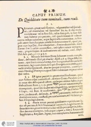 Caput Primum. De Quidditate tum nominali, tum reali.