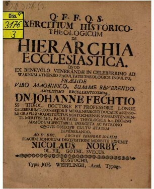 Exercitium hist. theol. de hierarchia ecclesiastica