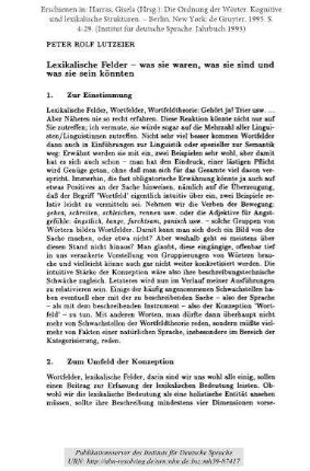 Lexikalische Felder - was sie waren, was sie sind und was sie sein könnten